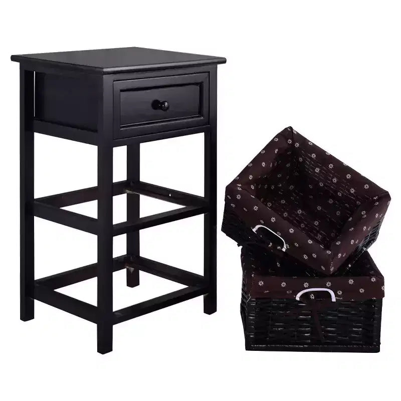 Lot DE 2 Tables de Chevet 3 Niveaux 1 Tiroir Organiseur en Bois avec 2 Paniers