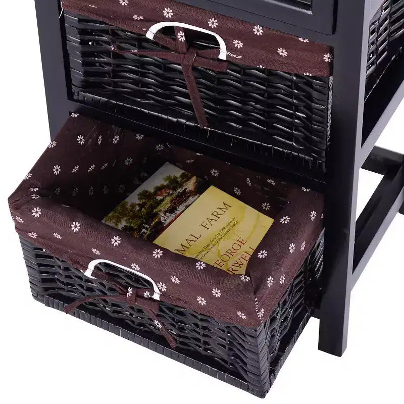 Lot DE 2 Tables de Chevet 3 Niveaux 1 Tiroir Organiseur en Bois avec 2 Paniers