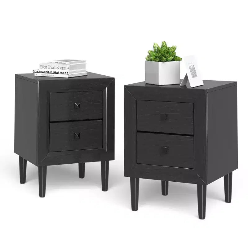 Costway 2 PCS Nightstand End Bedside Coffee Table Wooden Leg Drawers Black\Grey\White