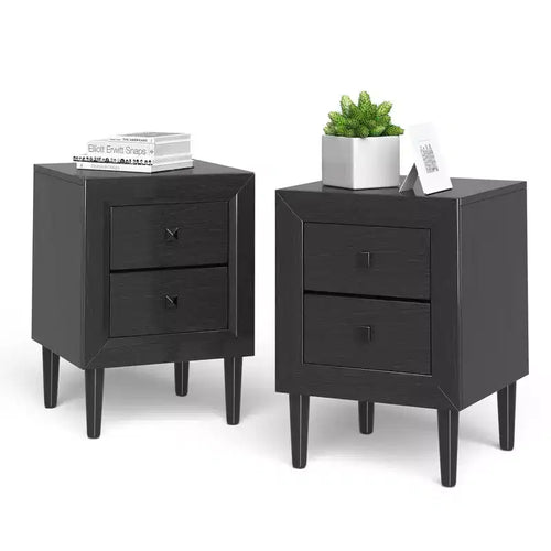 Costway 2 PCS Nightstand End Bedside Coffee Table Wooden Leg Drawers Black\Grey\White