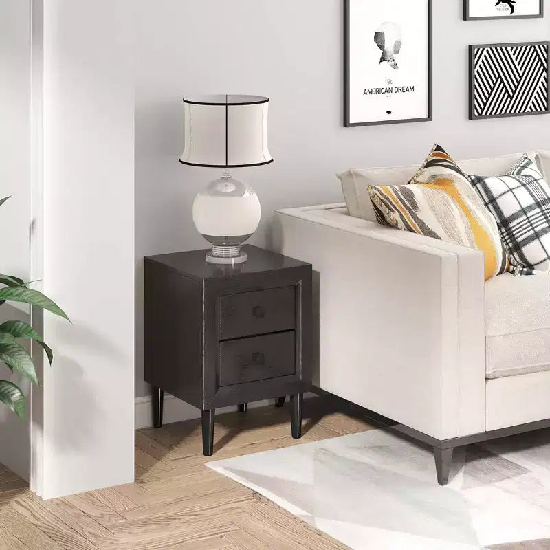 2 tables de chevet avec tiroirs et pieds en bois, coloris noir/gris/blanc