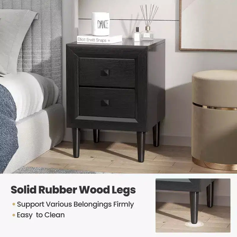 2 tables de chevet avec tiroirs et pieds en bois, coloris noir/gris/blanc