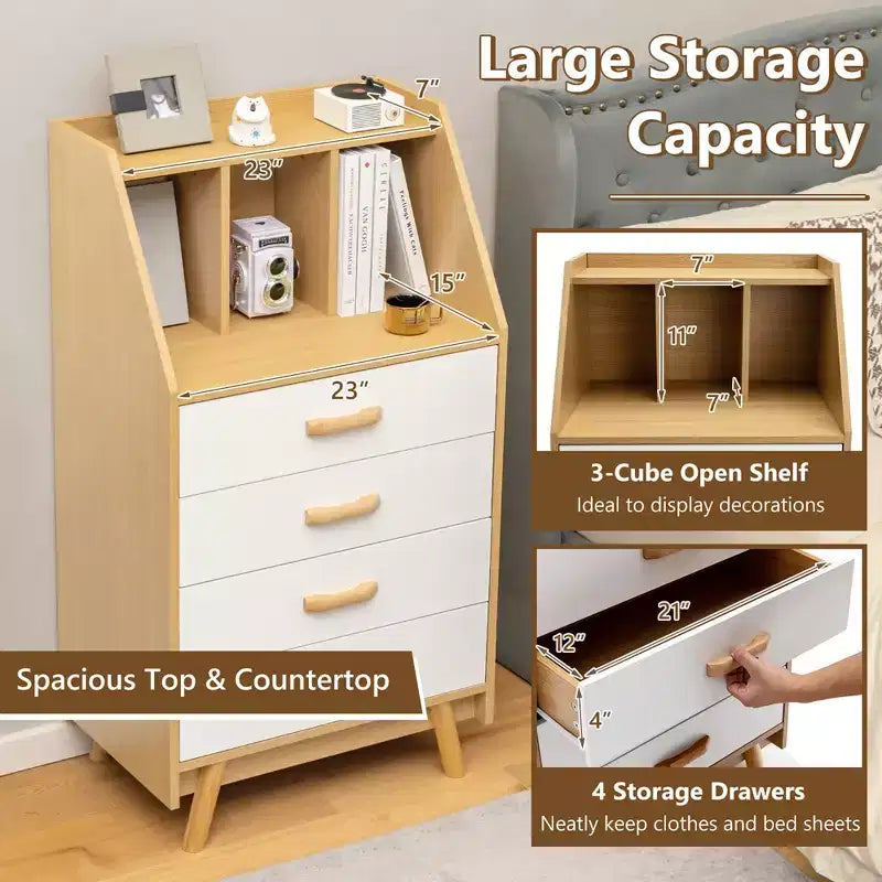 Commode de rangement à 3 tiroirs, meuble de rangement à 4 tiroirs avec plateau