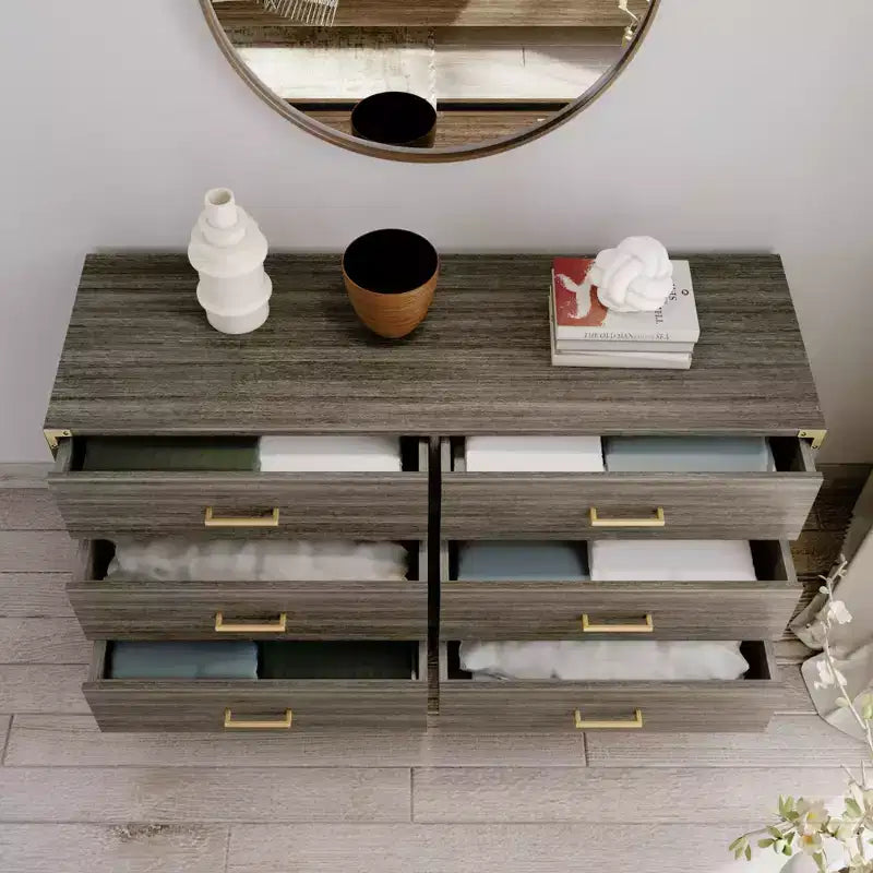 Commode contemporaine 6 tiroirs en bois massif